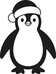 Cute Standing Christmas Penguin Silhouette in Santa Hat Vector