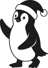 Smiling Christmas Penguin Silhouette Vector in Santa Hat