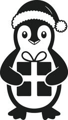 Christmas Penguin Silhouette Holding Gift Box Vector Illustration