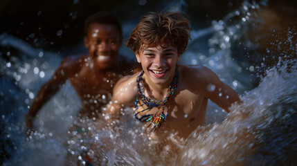 Obraz premium A surprise splash between friends during a fun moment