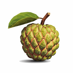 Polygonal art of a Sugar Apple with a green leaf and stem, shown on a white background