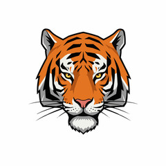 Naklejka premium Illustration of a tiger's head showing its orange and black stripes with yellow eyes