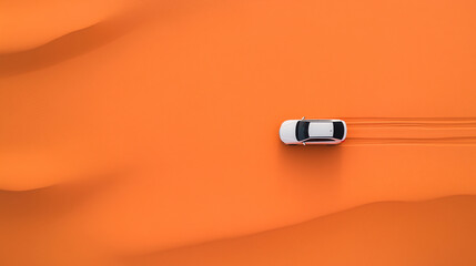 Car running through the desert - aerial view