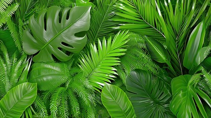 Lush Green Tropical Foliage Background