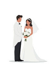 Elegant Wedding Couple Illustration on White Background