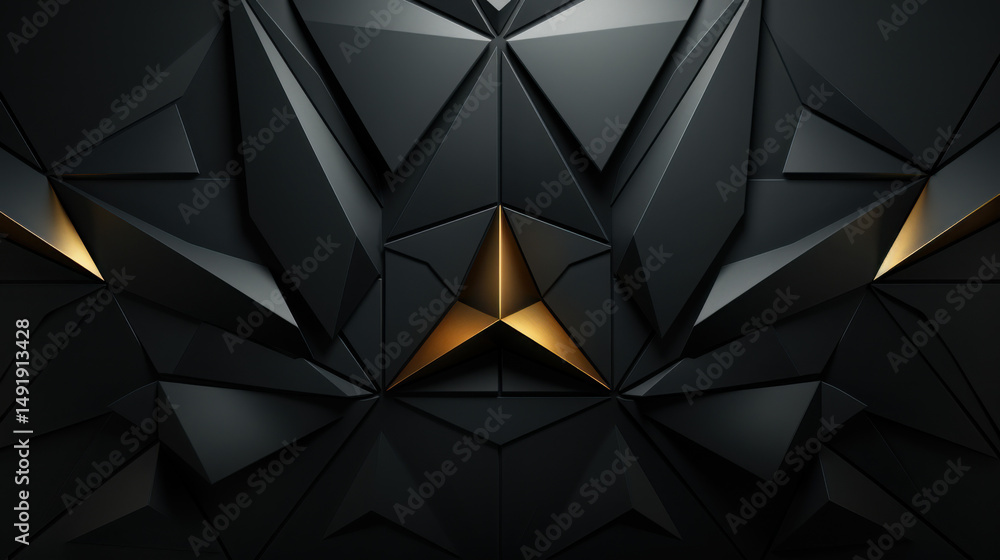 Poster intricate geometric shapes featuring three-dimensional black triangles create an engaging and contem