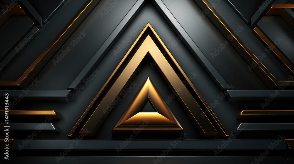 Poster intricate geometric shapes featuring three-dimensional black triangles create an engaging and contem