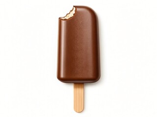 Delicious Chocolate Ice Cream Bar Partially Eaten on White Background