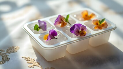 Frozen Pansies in Ice Cube Tray: Vibrant Floral Ice Cubes