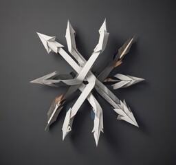 Intertwined paper arrows, contrasting directions, symbolic choice, background, strategy, decision