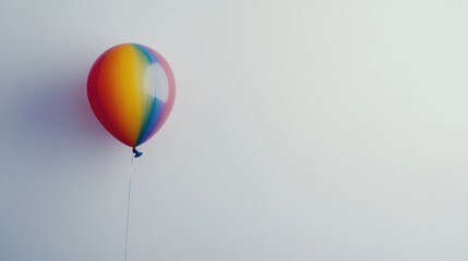 Obraz premium Single rainbow-colored balloon against a white background.