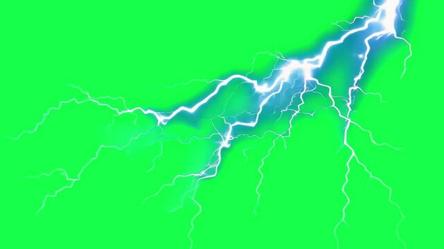 Vibrant electric lightning bolt animation, transparent 4K video, green screen