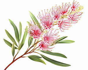 Australian Grevillea isolated on white, botanical illustration. For wedding invitation cards scrapbooking posters planners, web, landing page, wallpaper.