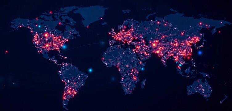 Global network map showing transatlantic financial and telecommunication flows,  link,  connectivity