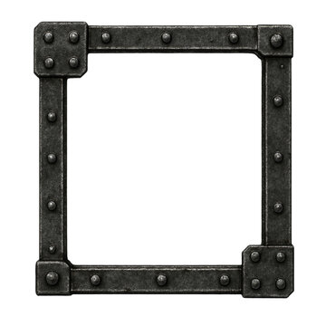 Metal frame industrial square rivet black grunge border isolated empty construction