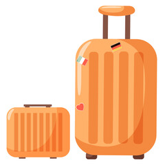 Orange Travel Luggage Set. Big Suitcase and small luggage. Vector illustrations