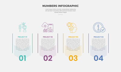 numbers or numerical infographic outline style with 4 point template with container box with simple line divider with arrow top bottom for slide presentation