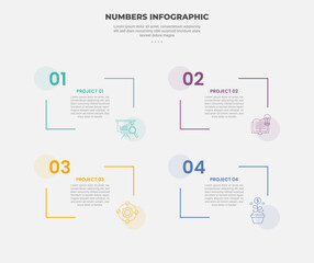 numbers or numerical infographic outline style with 4 point template with sharp line container on corner for slide presentation