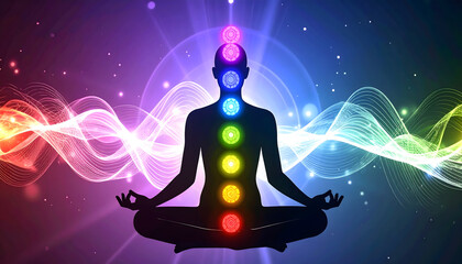 Illustration: Chakra Alignment on Meditating Figure