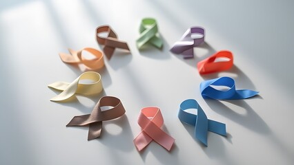 Colorful Awareness Ribbons Circle Arranged on White Background