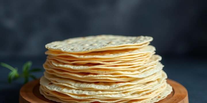 Crispy, thin papadums stacked, ready to be cooked, delicate, background