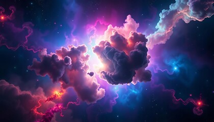 Obraz premium Cosmic gas clouds illuminate vibrant nebulae, birthing new stars in a breathtaking abstract space, cosmic, birth
