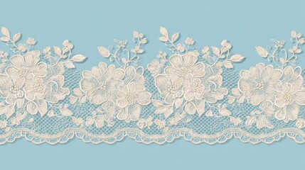 Delicate cream lace trim with floral embroidery