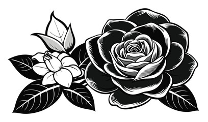 Pure Black Petunia Vector Illustration Silhouette Art