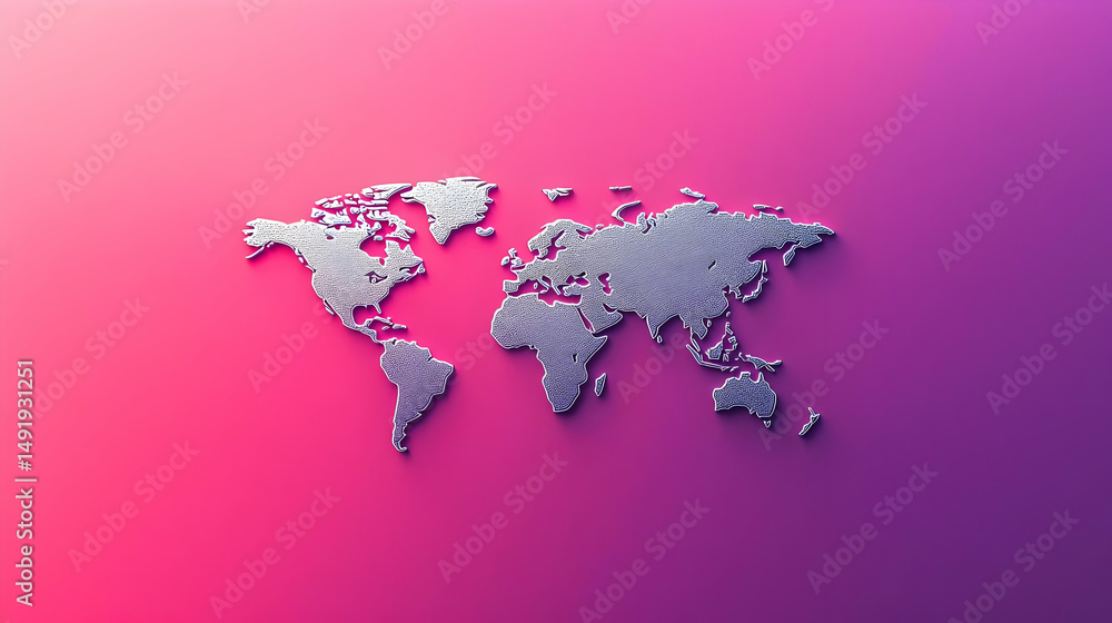 Poster abstract pixelated world map on pink gradient background