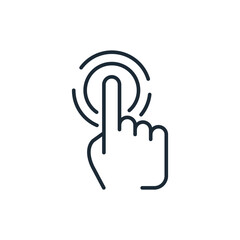 Touch contact. Visual interactive control. Touch, press the button. Vector linear illustration icon isolated on white background.