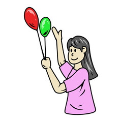 Illustration of Woman Holding Balloons