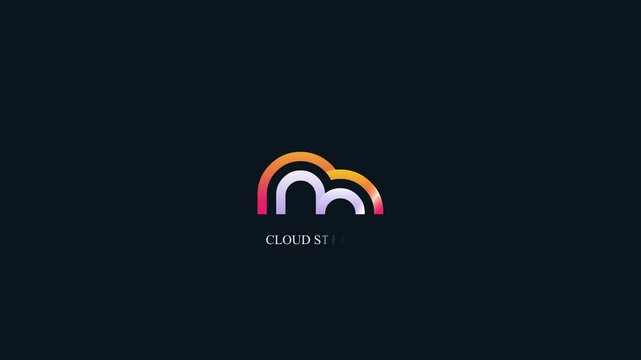 Cloud computing icon with add, power in cloud network simple logotype animation, cloud storage logo animation