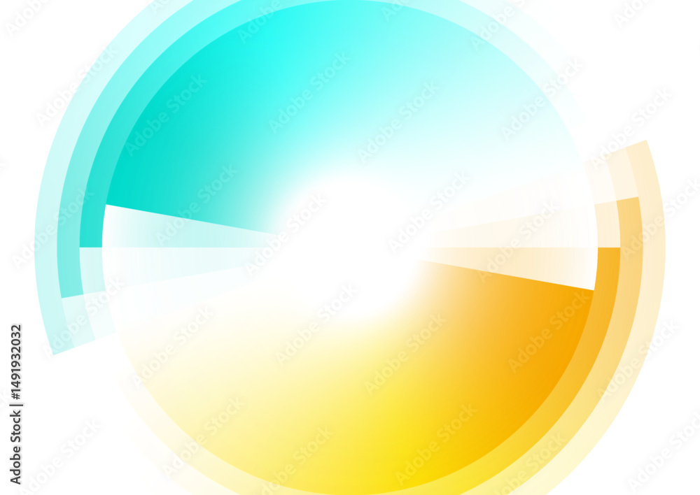 Poster Cyan blue and yellow shiny circles abstract minimal tech background. Geometric vector design