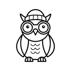 Line art vector style illustration of an owl wearing a beanie and glasses.eps