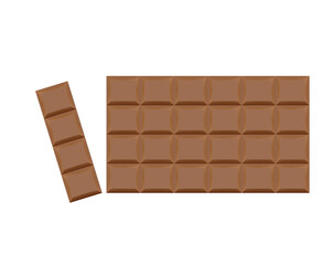 bar of chocolate with one broken piece on white background