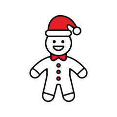 Vector art illustration of a gingerbread man with icing decorations and a Santa hat.eps