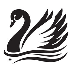 Obraz premium Elegant Black Swan Silhouettes, Black swan silhouette resting on white background, elegant and graceful design, a black silhouette of a swan swimming on a body of water, black swan on the lake