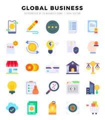 Global Business Icons Pack. Flat icons set. Flat icon collection set. Simple vector icons.
