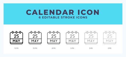 Calendar may icon set with different stroke. Design elements for logo. Vector illustration.