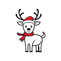 Vector art illustration of a reindeer with a scarf and Santa hat.eps