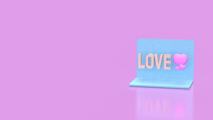 The Love wood text and Pink Heart on laptop  for  romance concept 3d Rendering.