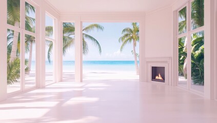 Naklejka premium Empty sun-drenched beach house interior
