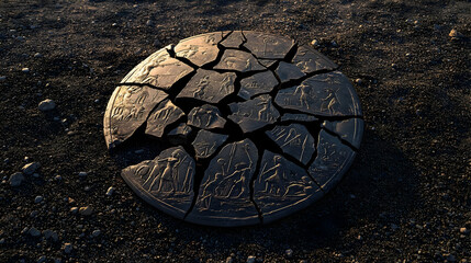 Cracked Circular Stone On Dark Ground