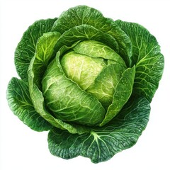Obraz premium Fresh green cabbage head close up on white background studio shot healthy eating concept raw ingredient