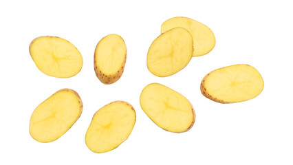 Fresh raw cut potatoes on transparent background.