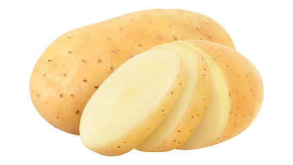 Fresh raw cut potatoes on transparent background.