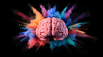 Colorful Explosion Surrounding Pink Brain