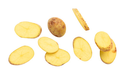 Fresh raw cut potatoes on transparent background.