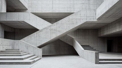 Fototapeta premium Modern concrete interior with intersecting staircases