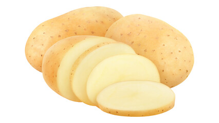 Fresh raw cut potatoes on transparent background.